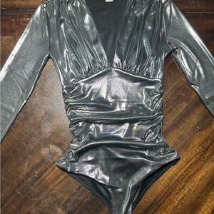 H&M Metallic Silver bodysuit